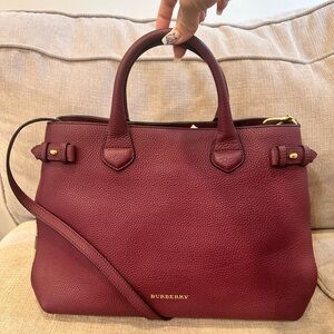 Authentic Derby Calfskin House Check Medium Banner Tote Mahogany Red